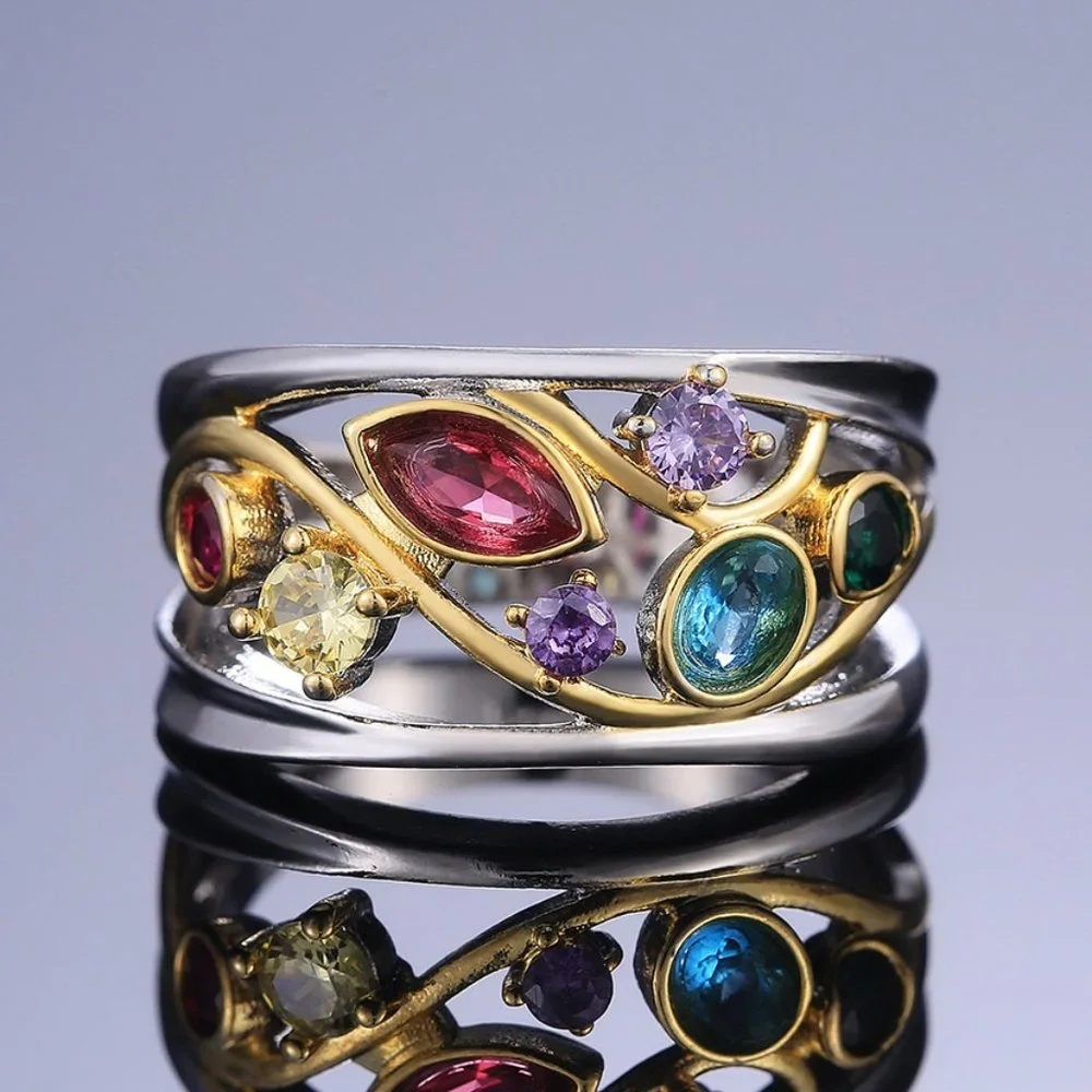 🍁 Colorful Stones Zircon Stackable Wave Fashion Rings for Women, PD452